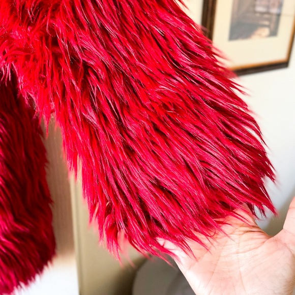 SpiritHoods Red Velvet Wolf Faux Fur Hooded Coat Vegan Small EUC - Picture 4 of 12